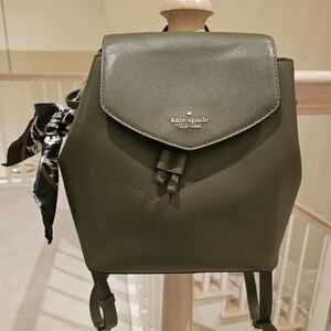 kate spade olive green Saffiano leather backpack